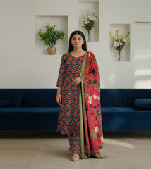 PRINTED KHADDAR WITH WOOL SHAWL 3 PCS SUIT IP-0019
