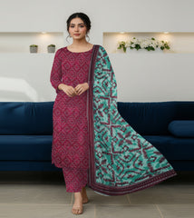 PRINTED KHADDAR WITH WOOL SHAWL 3 PCS SUIT IP-0025