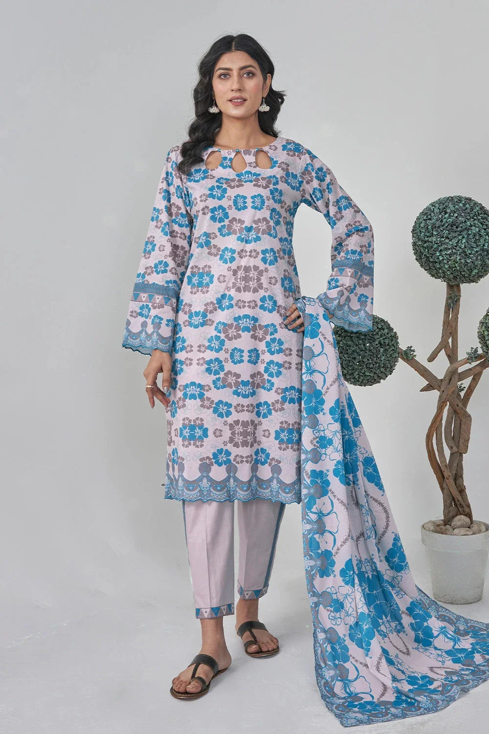 2PC Unstitched Printed Lawn Shirt and Dupatta KSD-3112 Printed KHAS STORES