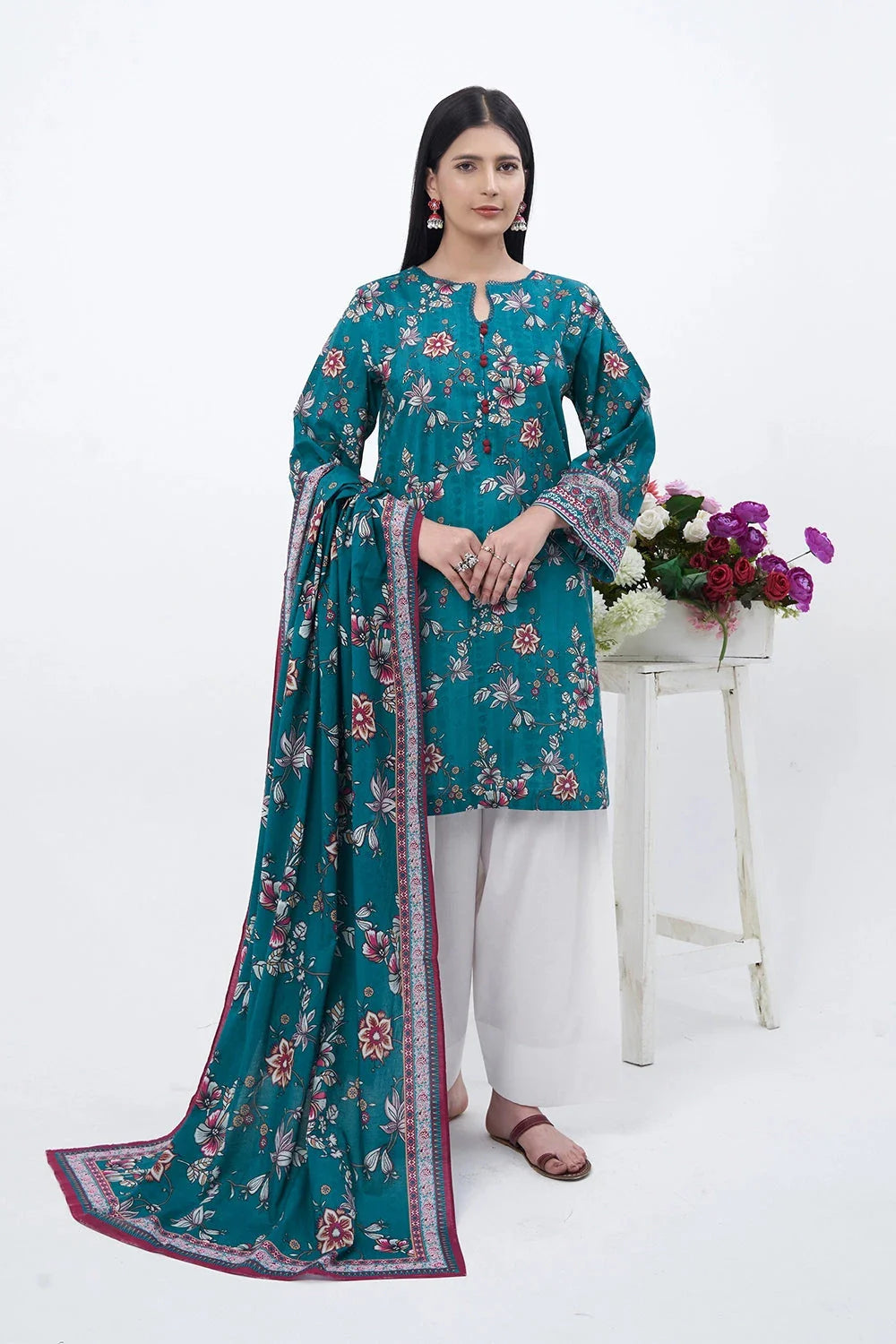 2PC Unstitched Printed Lawn Shirt and Dupatta KSD-3213 Printed KHAS STORES