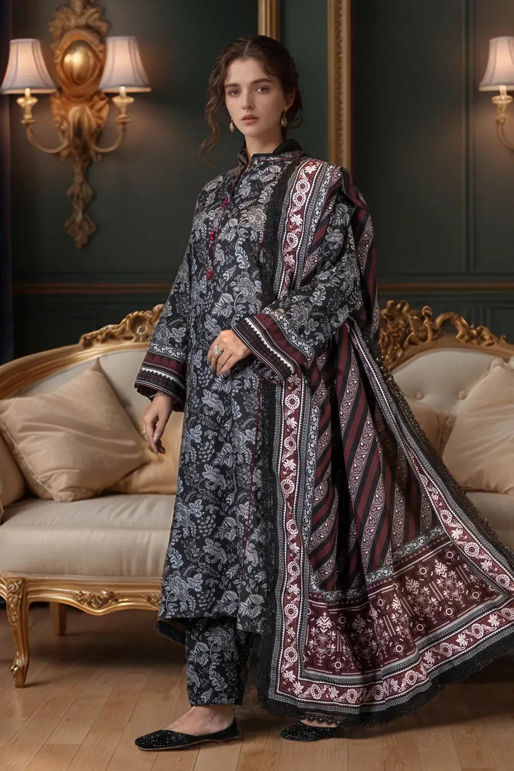 3PC Printed Unstitched Khaddar Suit KKH-3023 Printed KHAS STORES