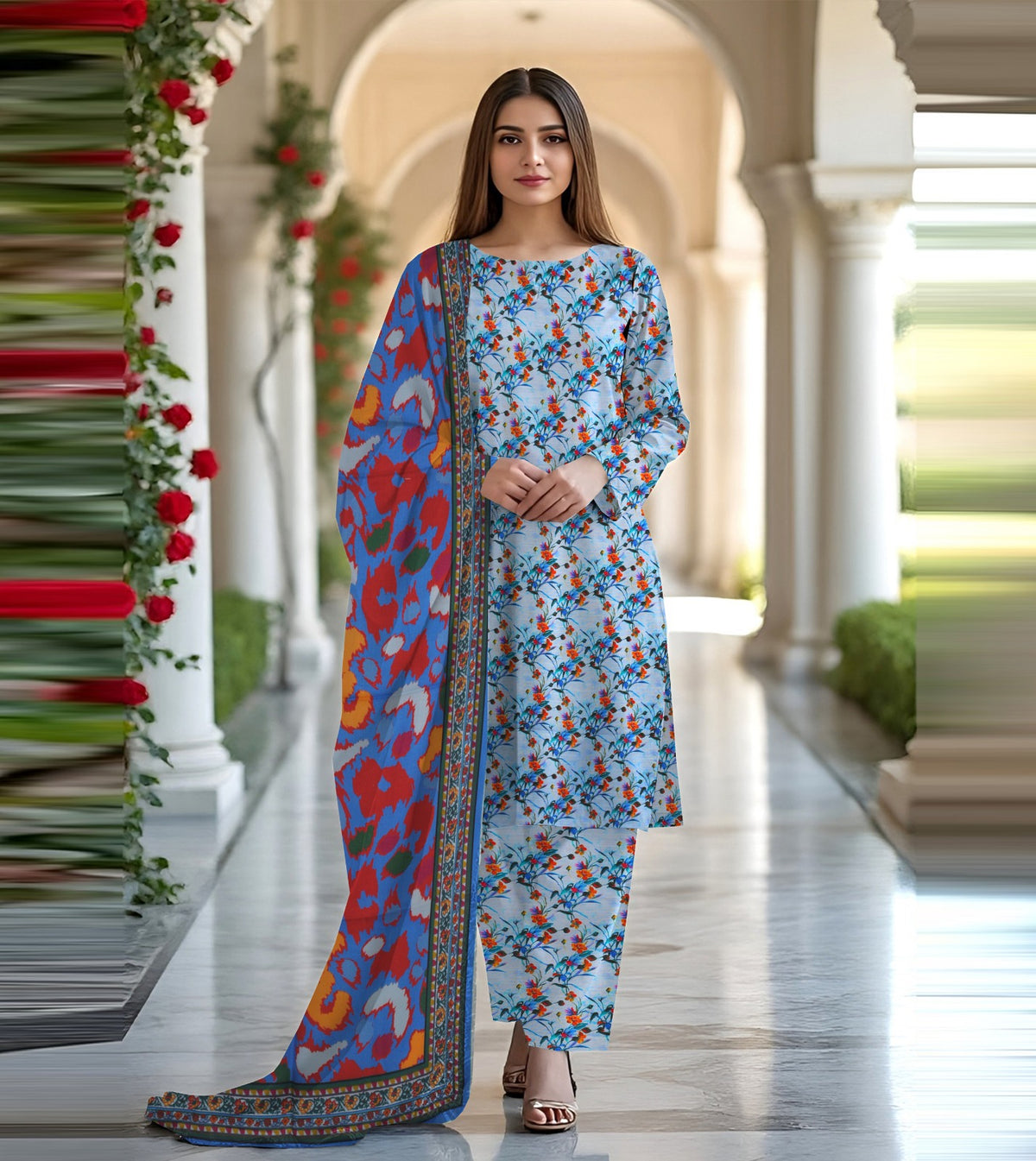 PRINTED KHADDAR WITH WOOL SHAWL 3 PCS SUIT IP-0012