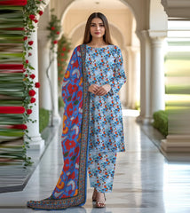 PRINTED KHADDAR WITH WOOL SHAWL 3 PCS SUIT IP-0012