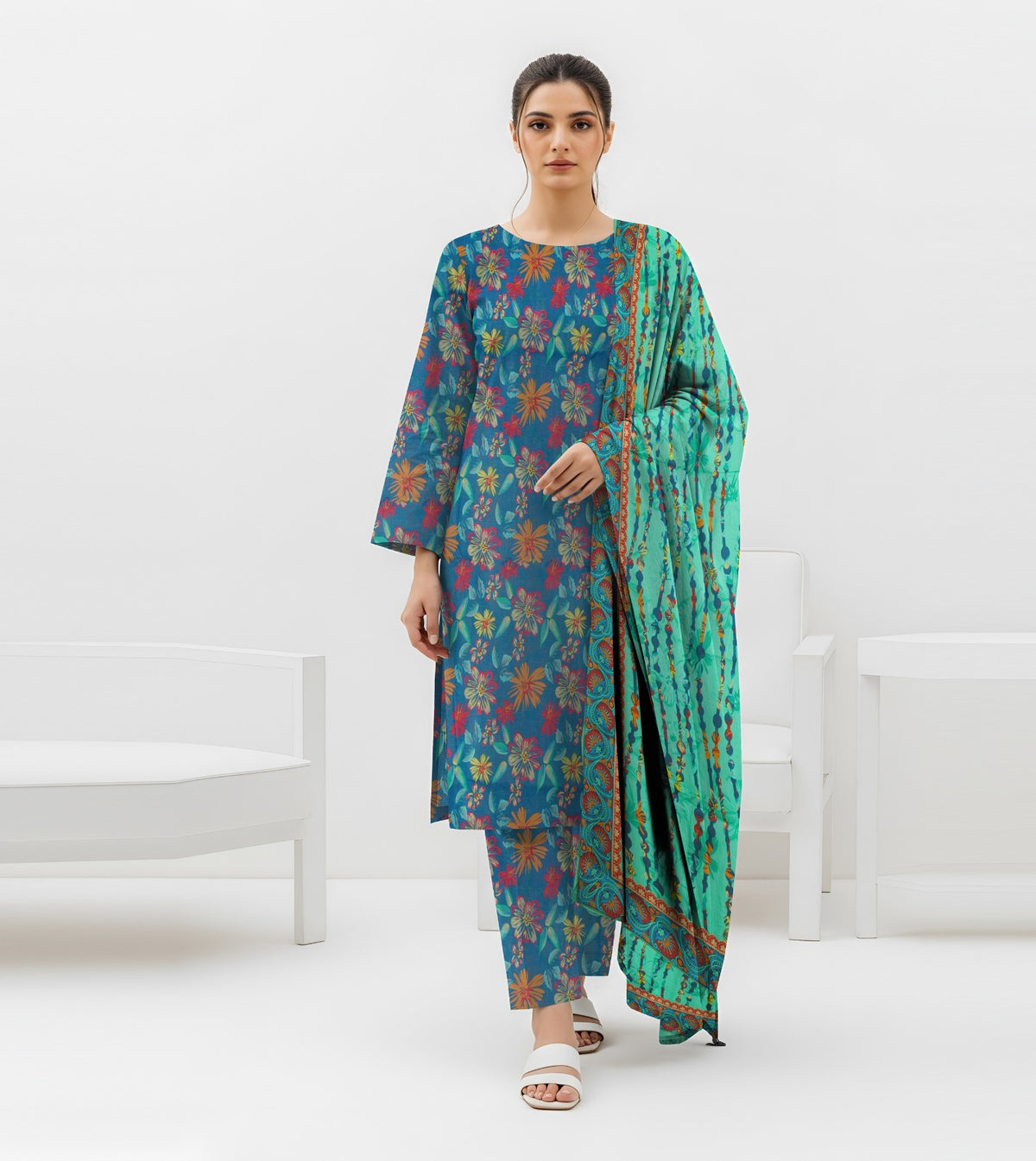 PRINTED KHADDAR WITH WOOL SHAWL 3 PCS SUIT IP-0020