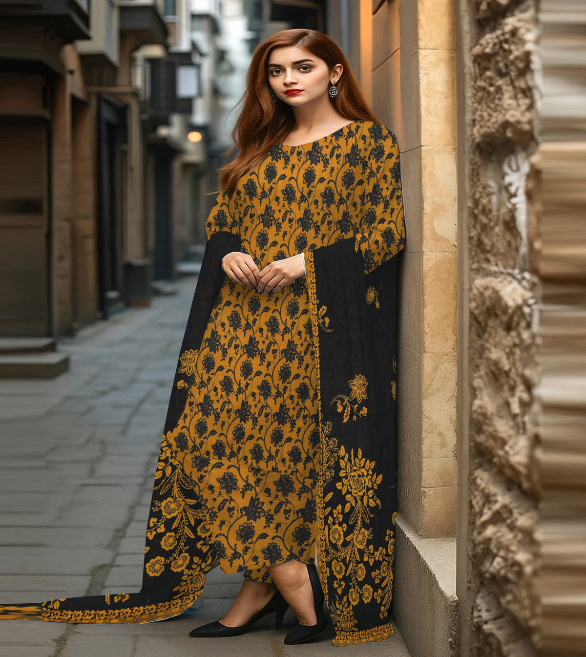 PRINTED KHADDAR WITH WOOL SHAWL 3 PCS SUIT IP-0029