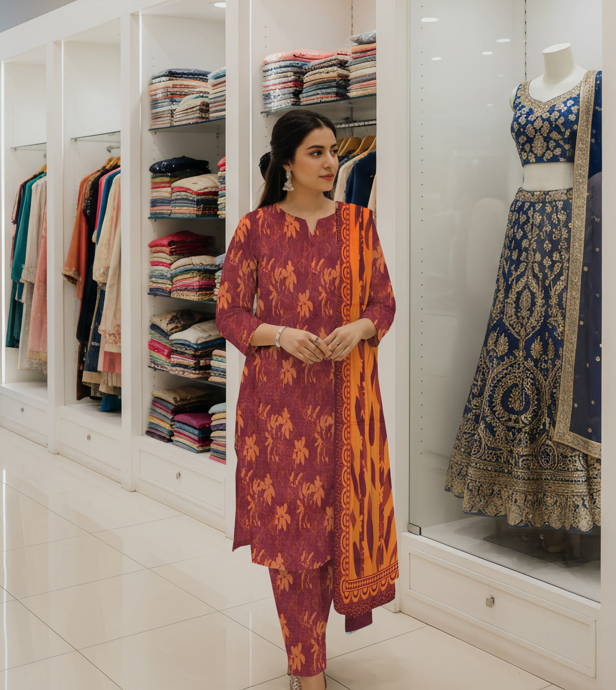 PRINTED KHADDAR WITH WOOL SHAWL 3 PCS SUIT IP-0002