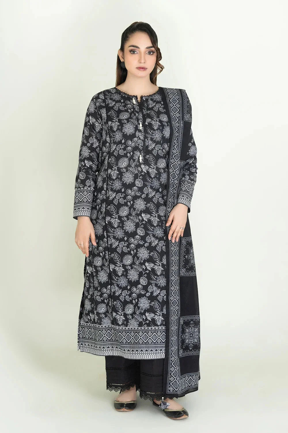 2PC Stitched Printed Lawn Shirt & Dupatta | RTW-KSD-3869 Printed KHAS STORES 