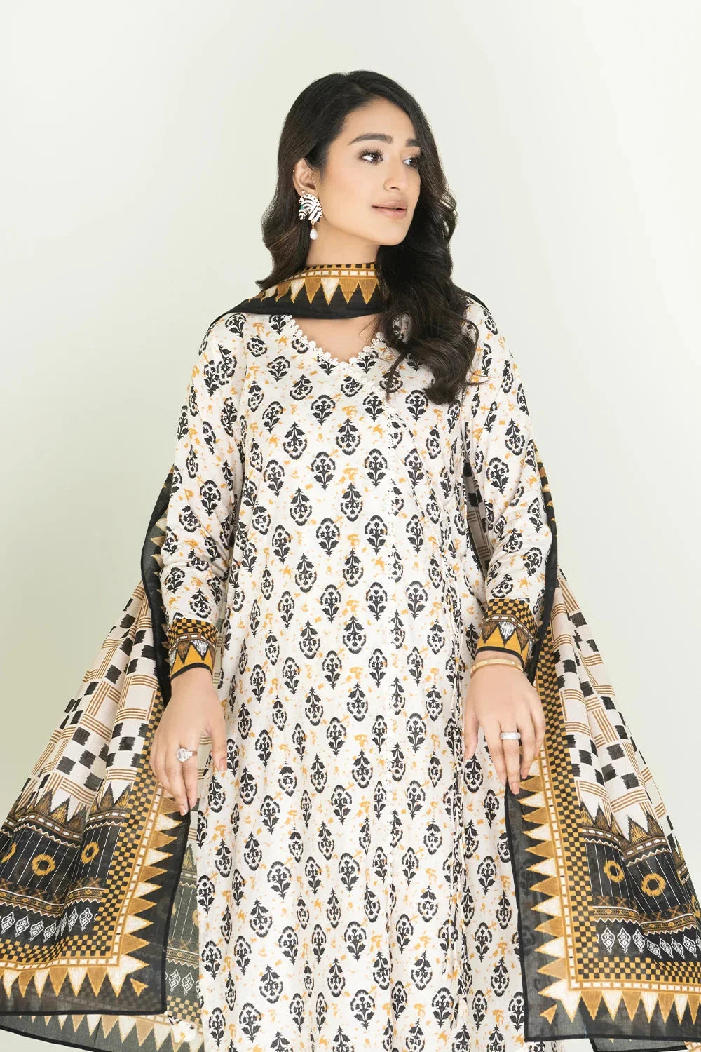 2PC Stitched Printed Lawn Shirt & Dupatta | RTW-KSD-3870 Printed KHAS STORES 