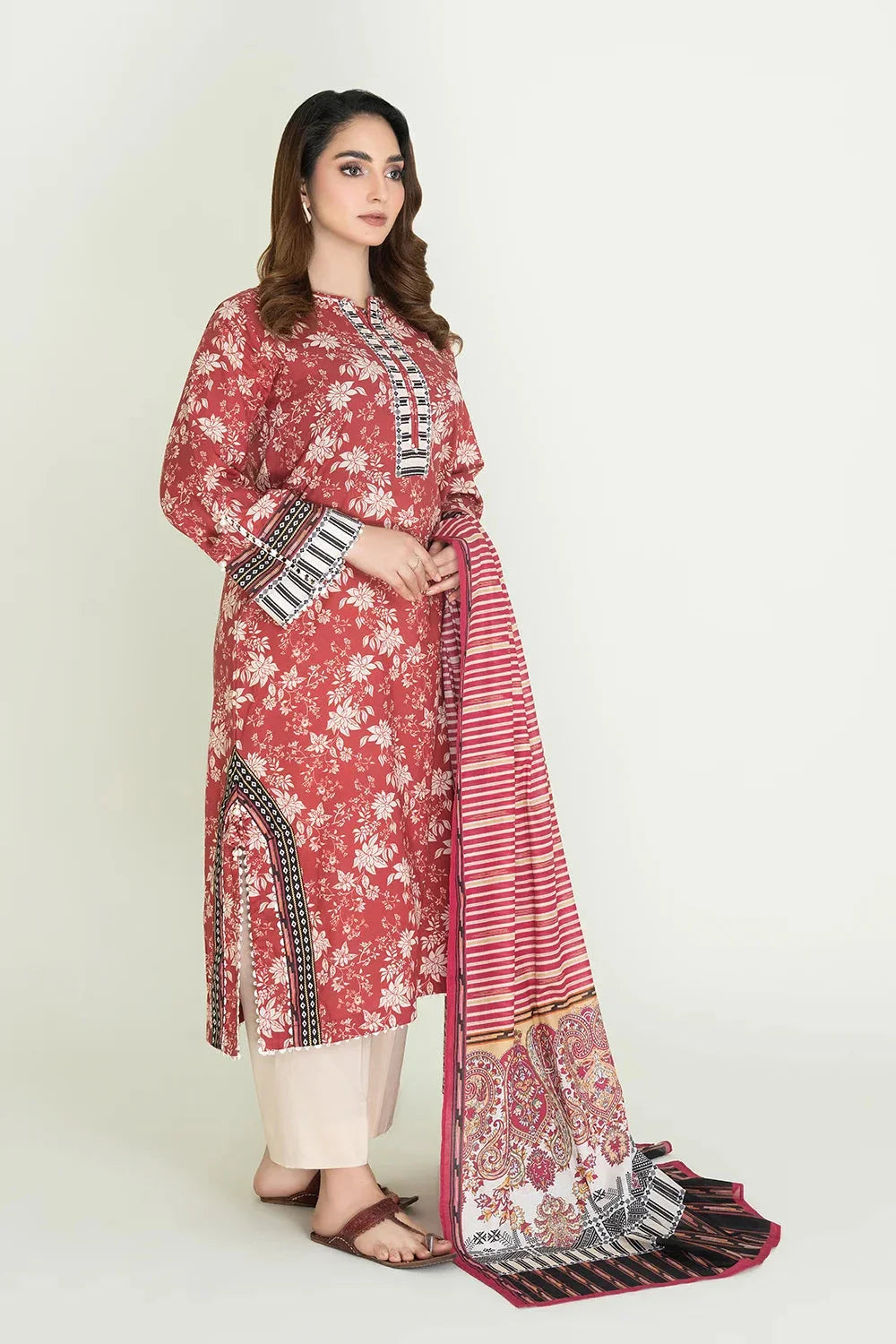 2PC Stitched Printed Lawn Shirt & Dupatta | RTW-KSD-3872 Printed KHAS STORES 
