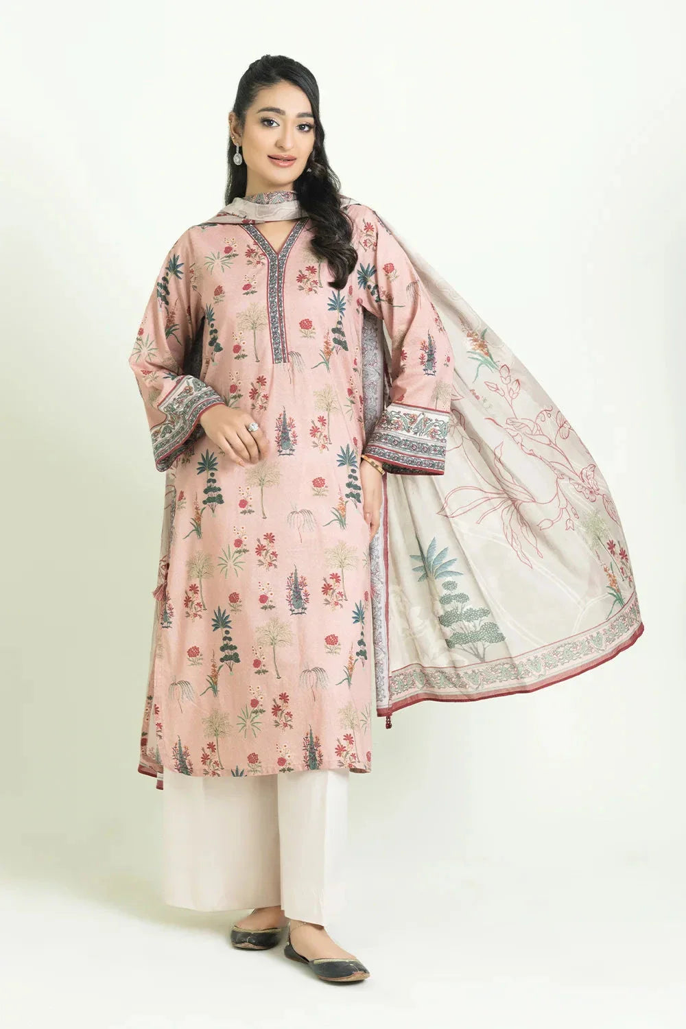 2PC Stitched Printed Lawn Shirt & Dupatta | RTW-KSD-3873 Printed KHAS STORES 
