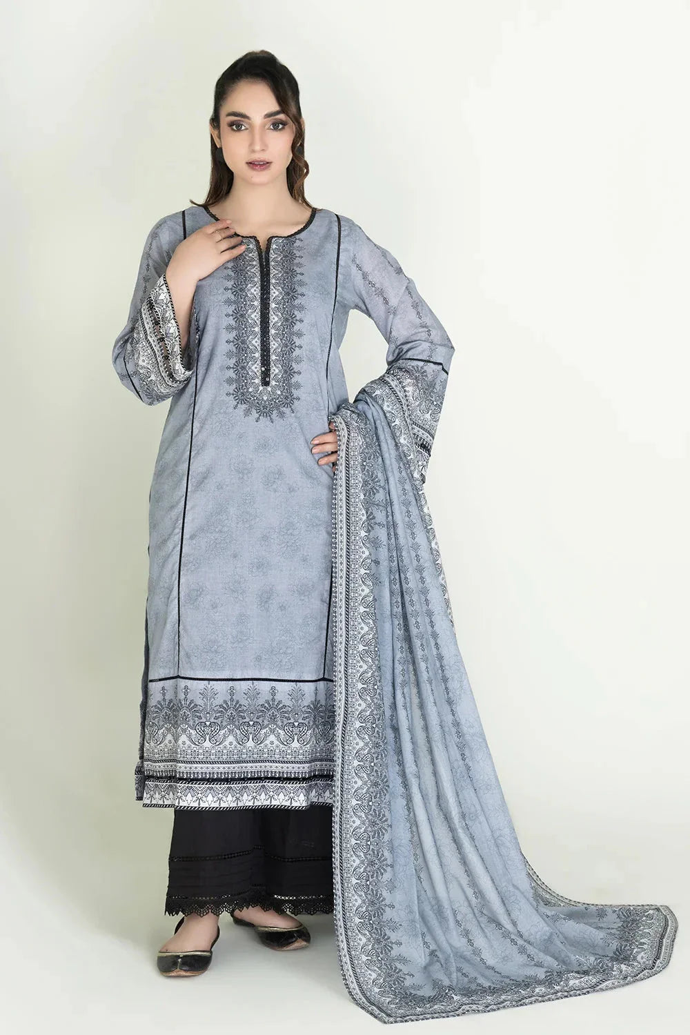 2PC Stitched Printed Lawn Shirt & Dupatta | RTW-KSD-3876 Printed KHAS STORES 