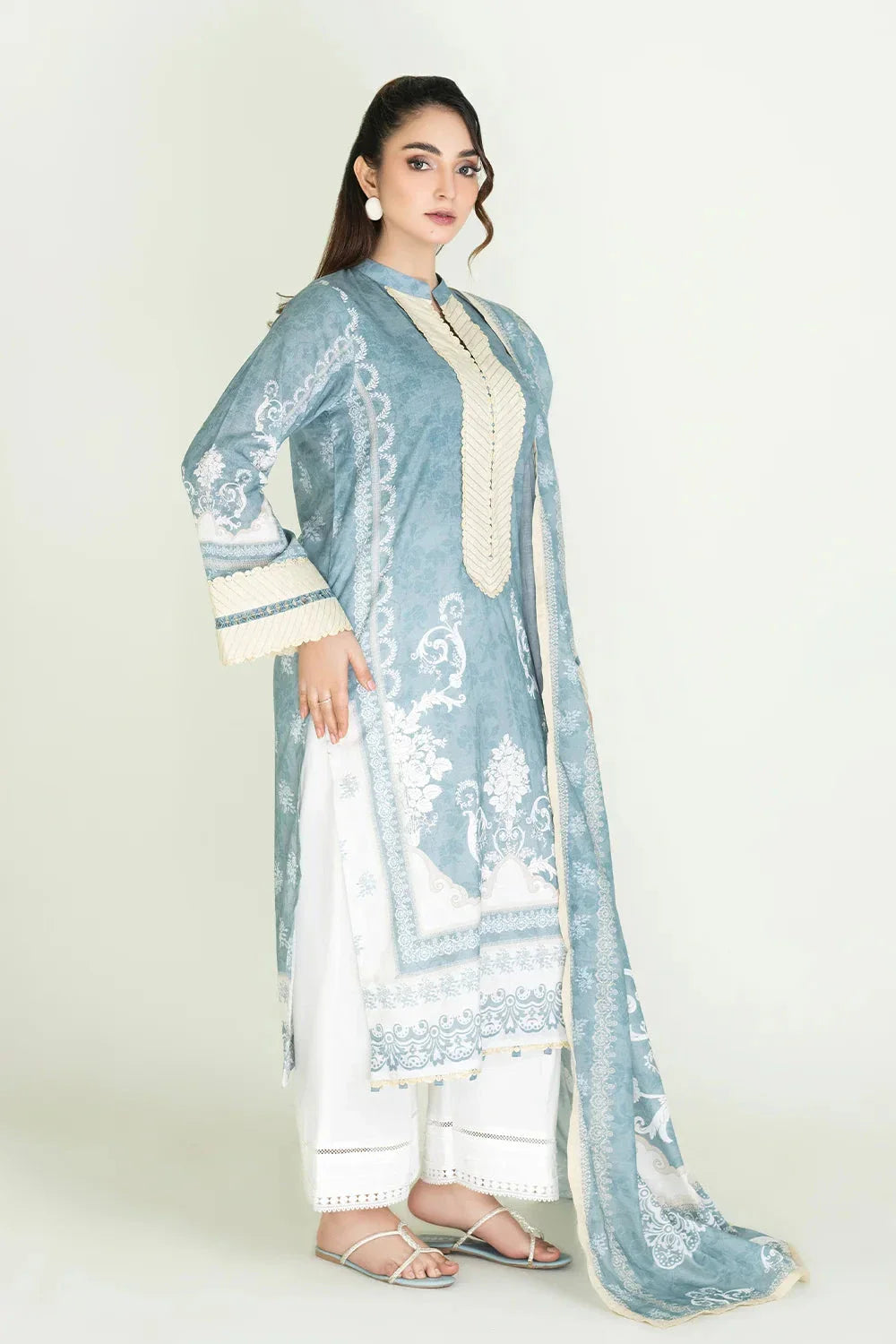 2PC Stitched Printed Lawn Shirt & Dupatta | RTW-KSD-3877 Printed KHAS STORES 