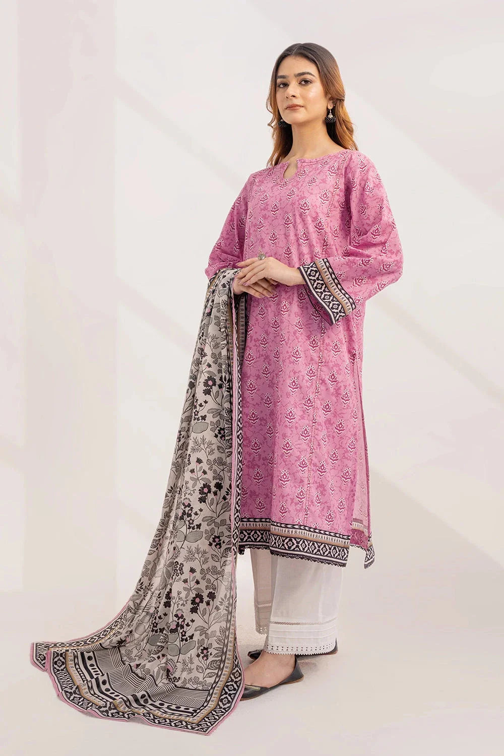 2PC Unstitched Printed Lawn Shirt and Dupatta KSD-3224 Printed KHAS STORES 