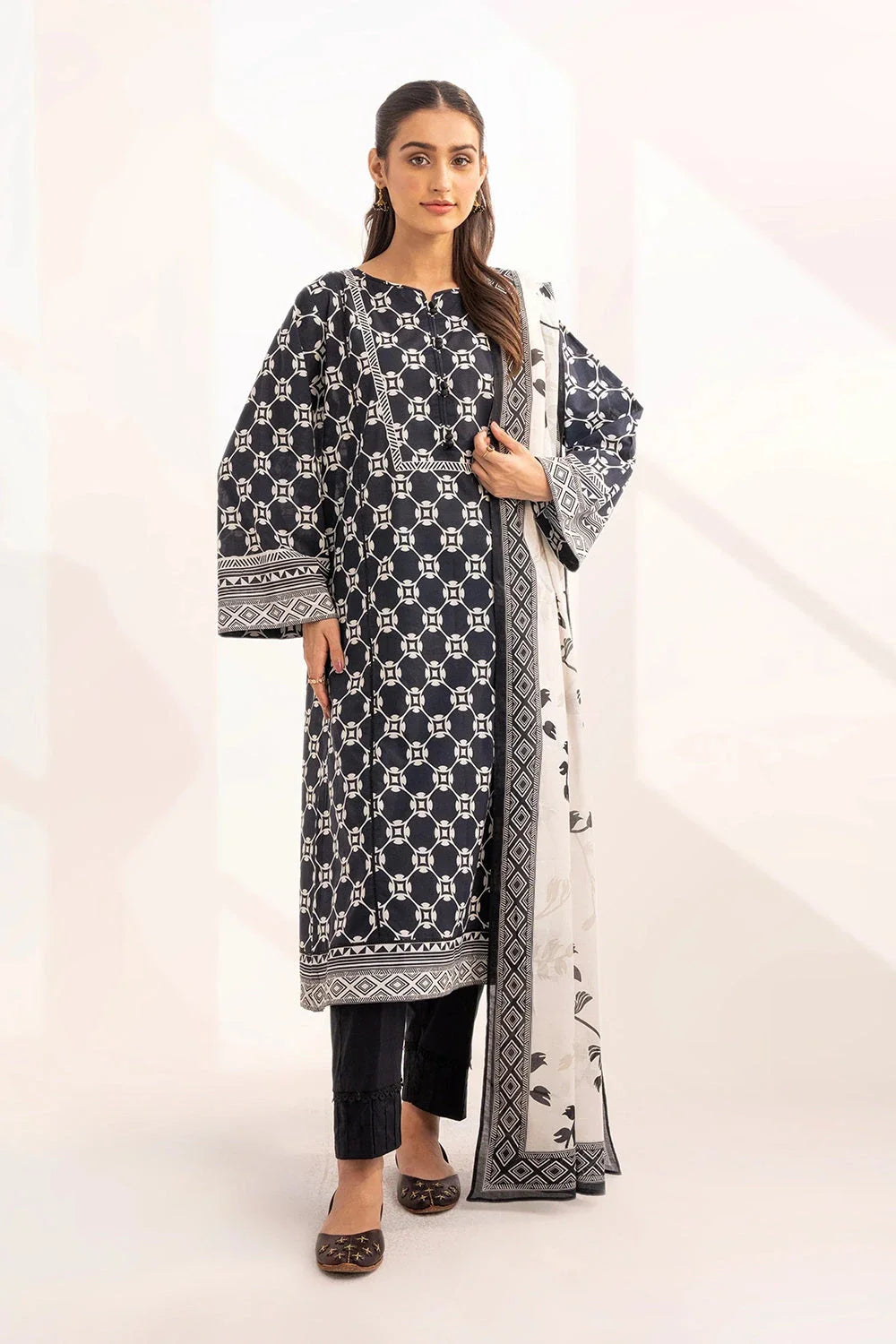 2PC Unstitched Printed Lawn Shirt and Dupatta KSD-3225 Printed KHAS STORES 