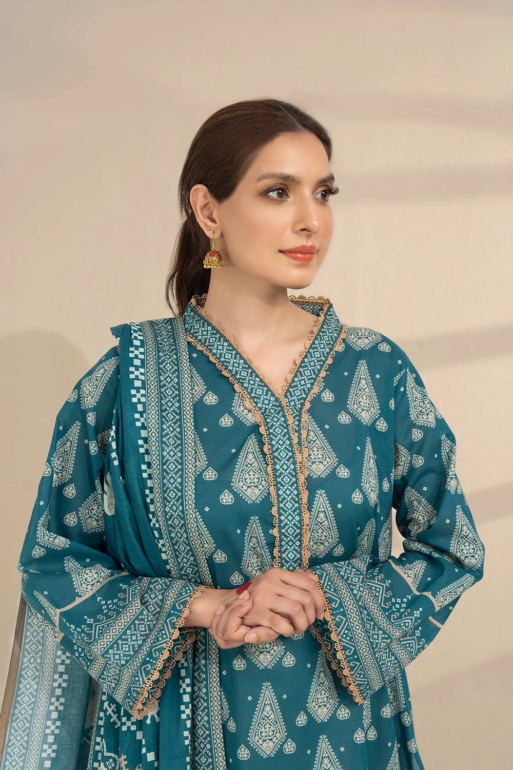 2PC Unstitched Printed Lawn Shirt and Dupatta KSD-3383 Printed KHAS STORES 