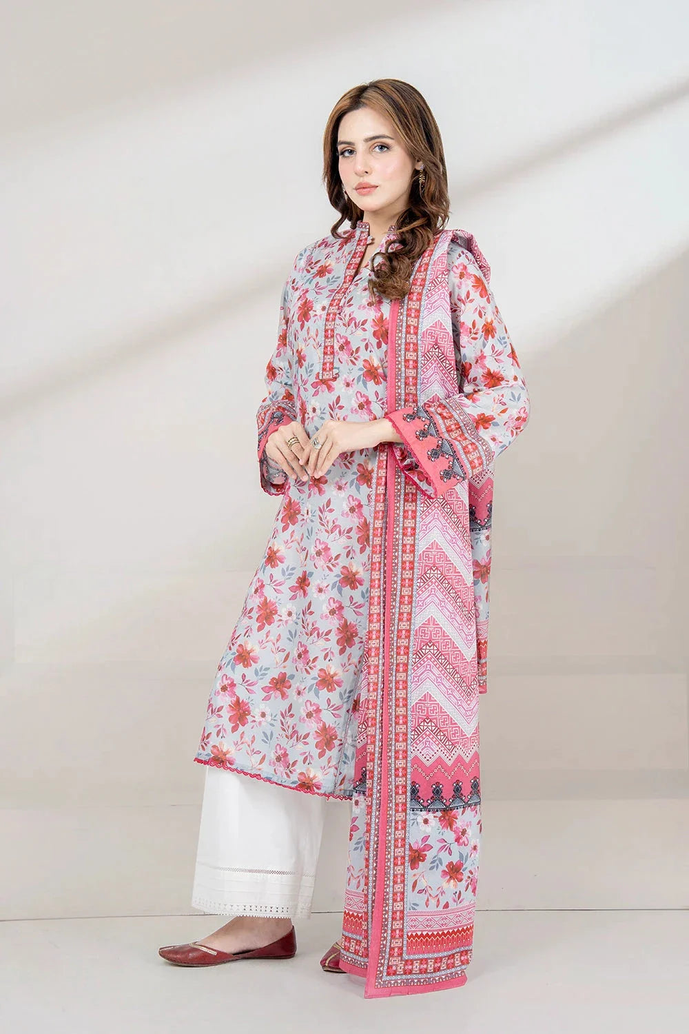 2PC Unstitched Printed Lawn Shirt and Dupatta KSD-3448 Printed KHAS STORES 
