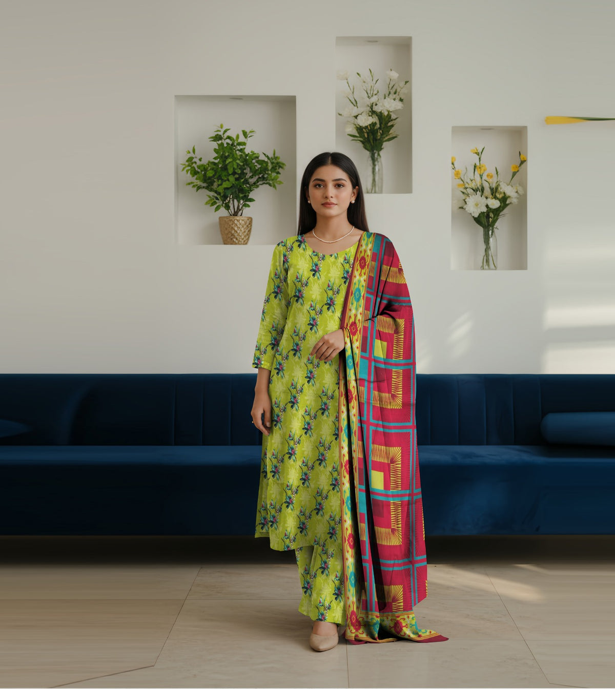 PRINTED KHADDAR WITH WOOL SHAWL 3 PCS SUIT IP-0003