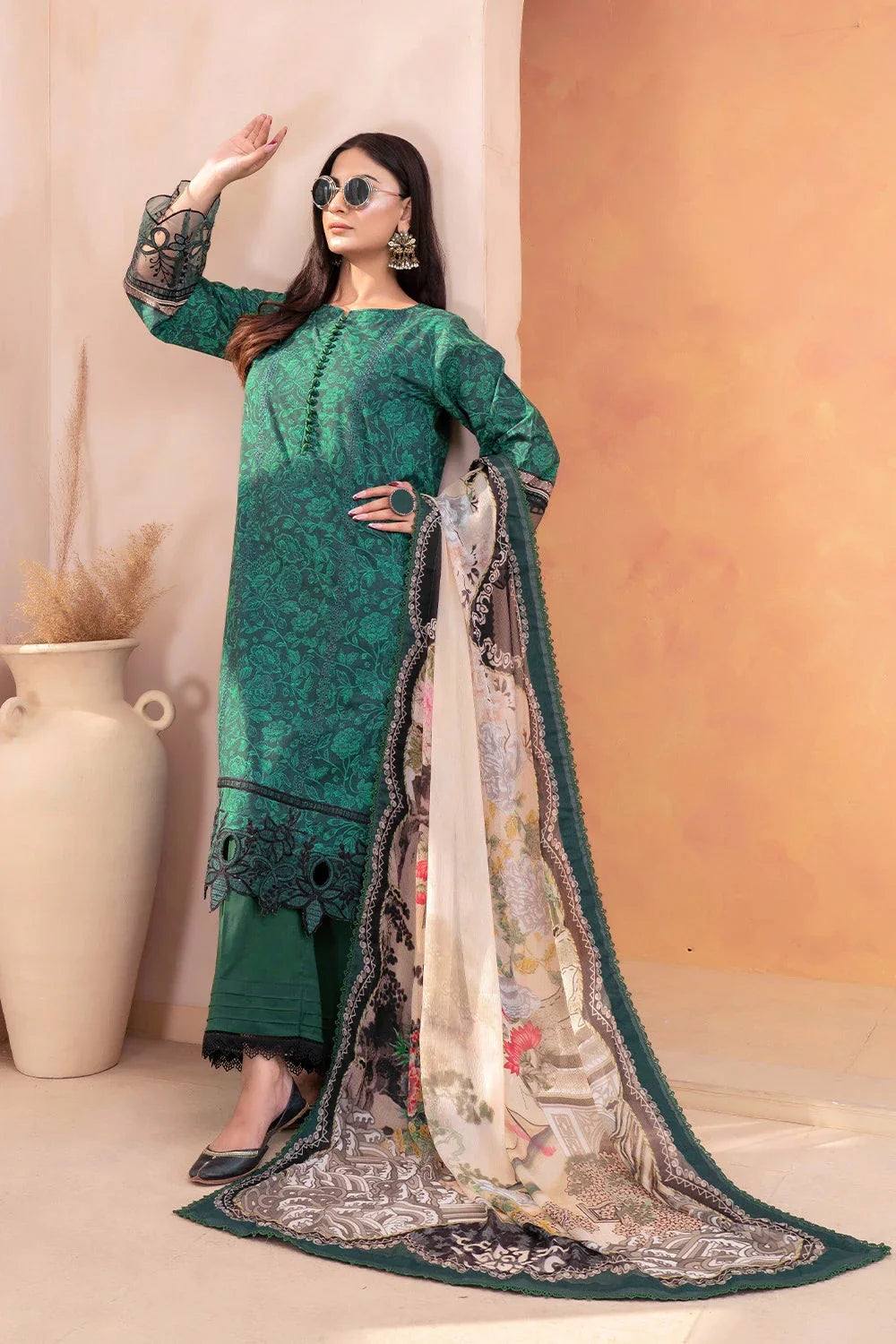 3PC Embroidered Unstitched Lawn Suit KC-3327 Embroidered KHAS STORES 