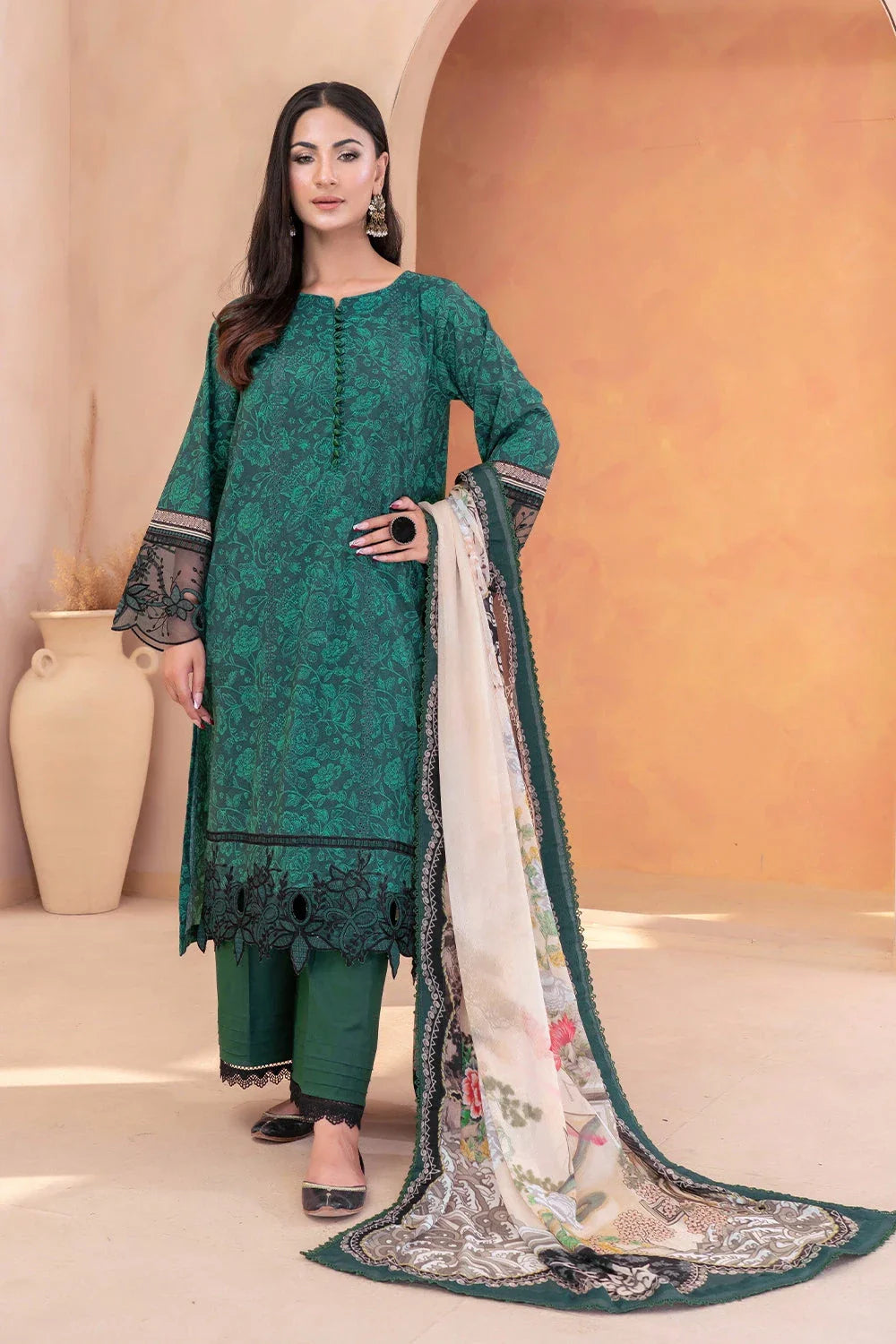 3PC Embroidered Unstitched Lawn Suit KC-3327 Embroidered KHAS STORES 