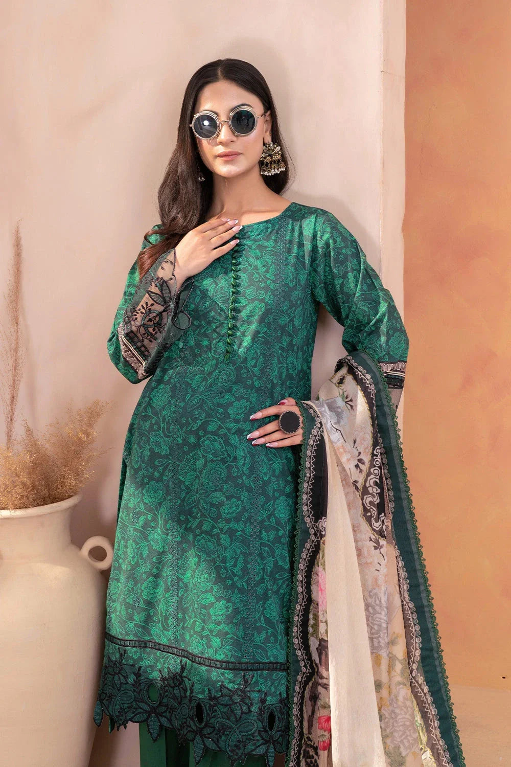 3PC Embroidered Unstitched Lawn Suit KC-3327 Embroidered KHAS STORES 