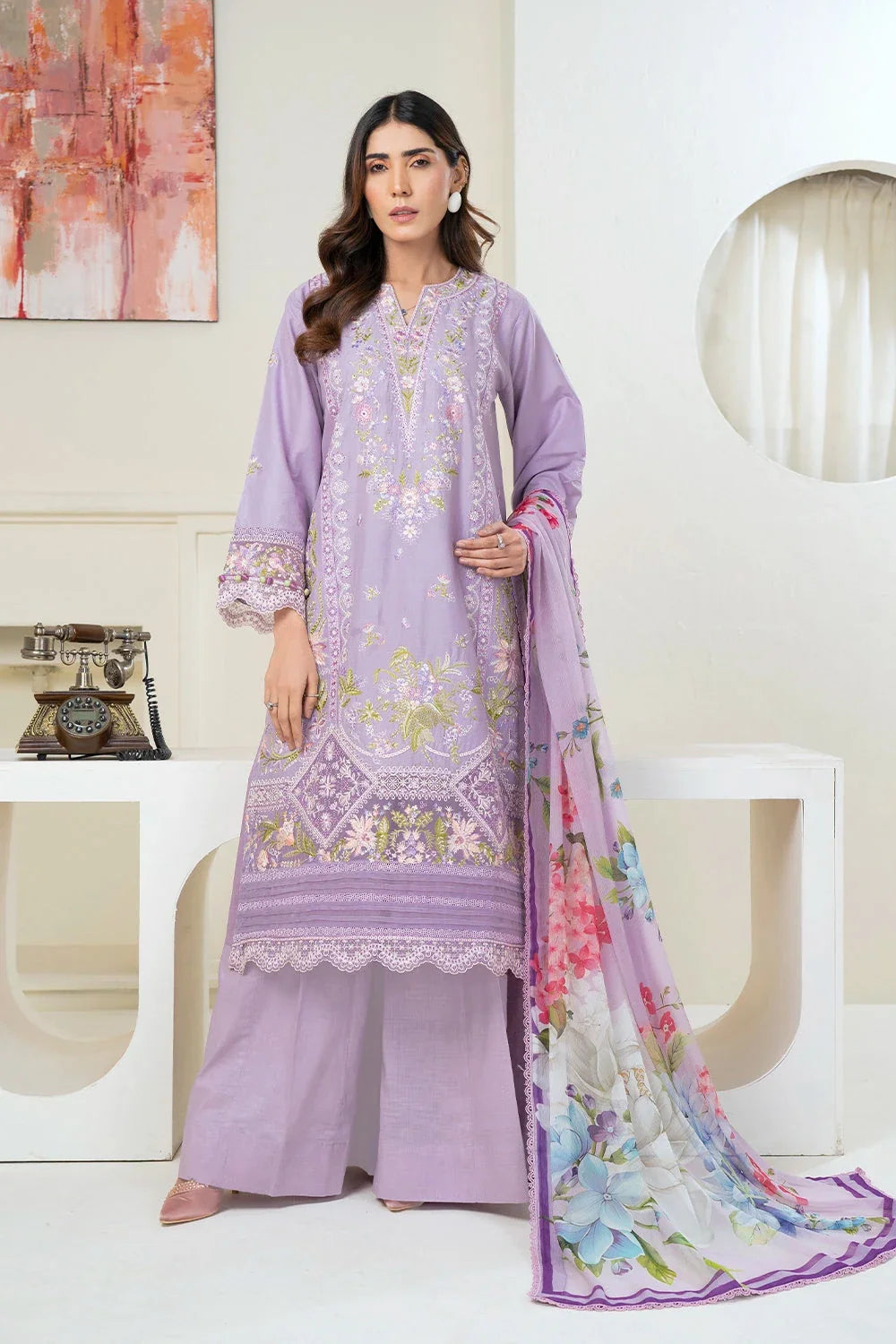 3PC Embroidered Unstitched Lawn Suit KSC-3368 Embroidered KHAS STORES 