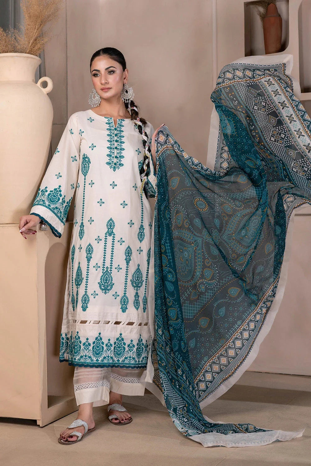 3PC Embroidered Unstitched Lawn Suit KSC-3373 Embroidered KHAS STORES 