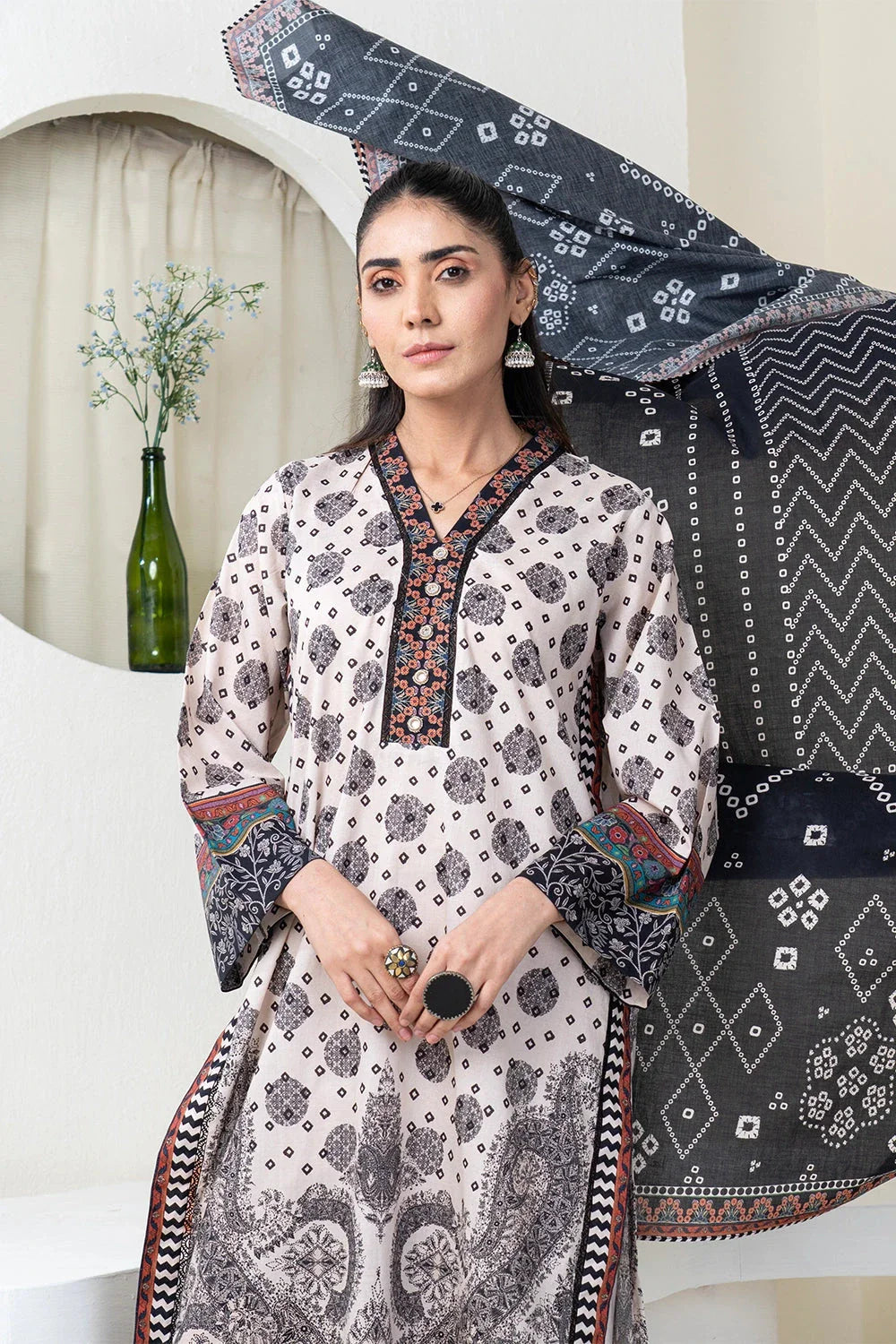 3PC Printed Unstitched Lawn Suit KLA-3421 Printed KHAS STORES 
