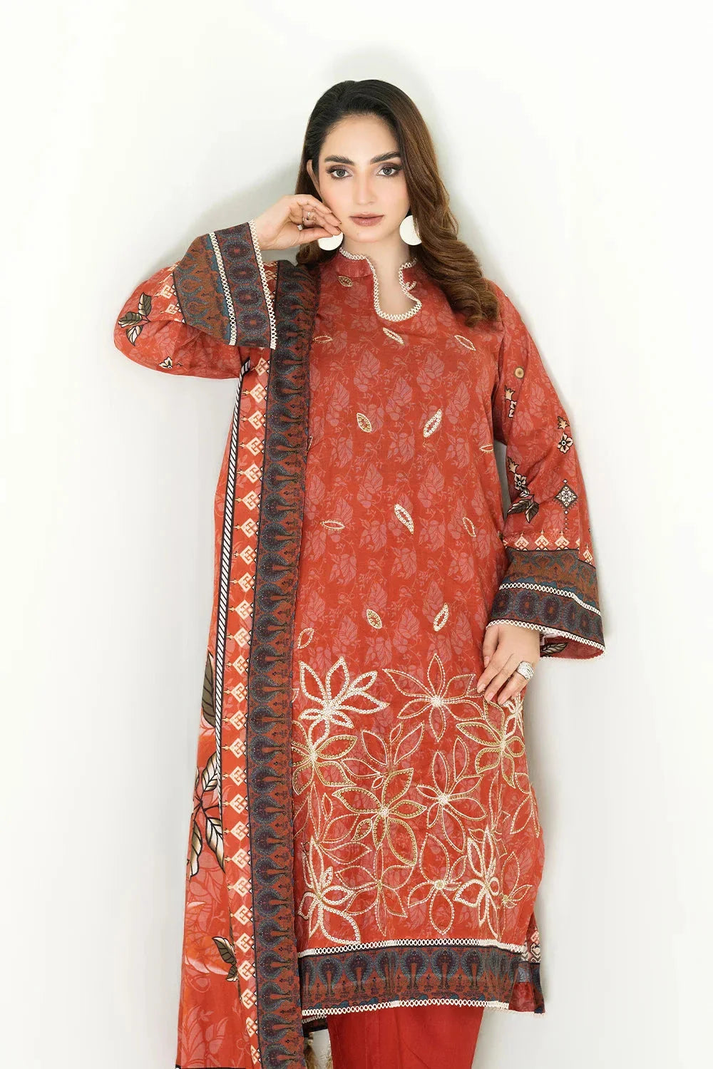 3PC Stitched Embroidered Lawn Suit | KL-RTW-3900 Embroidered KHAS STORES 
