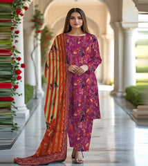 PRINTED KHADDAR WITH WOOL SHAWL 3 PCS SUIT IP-0007