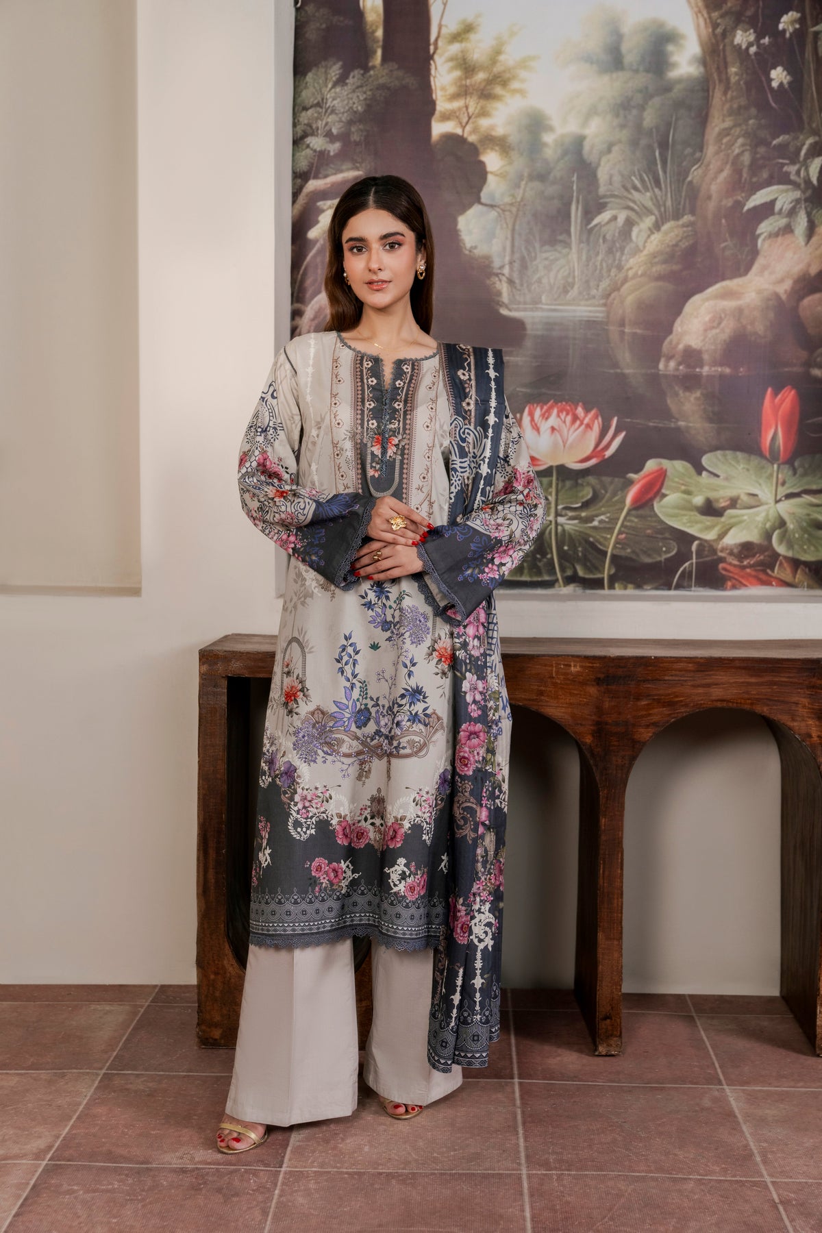 Resham Unstitched Cambric 3 Pcs Printed Suit D754