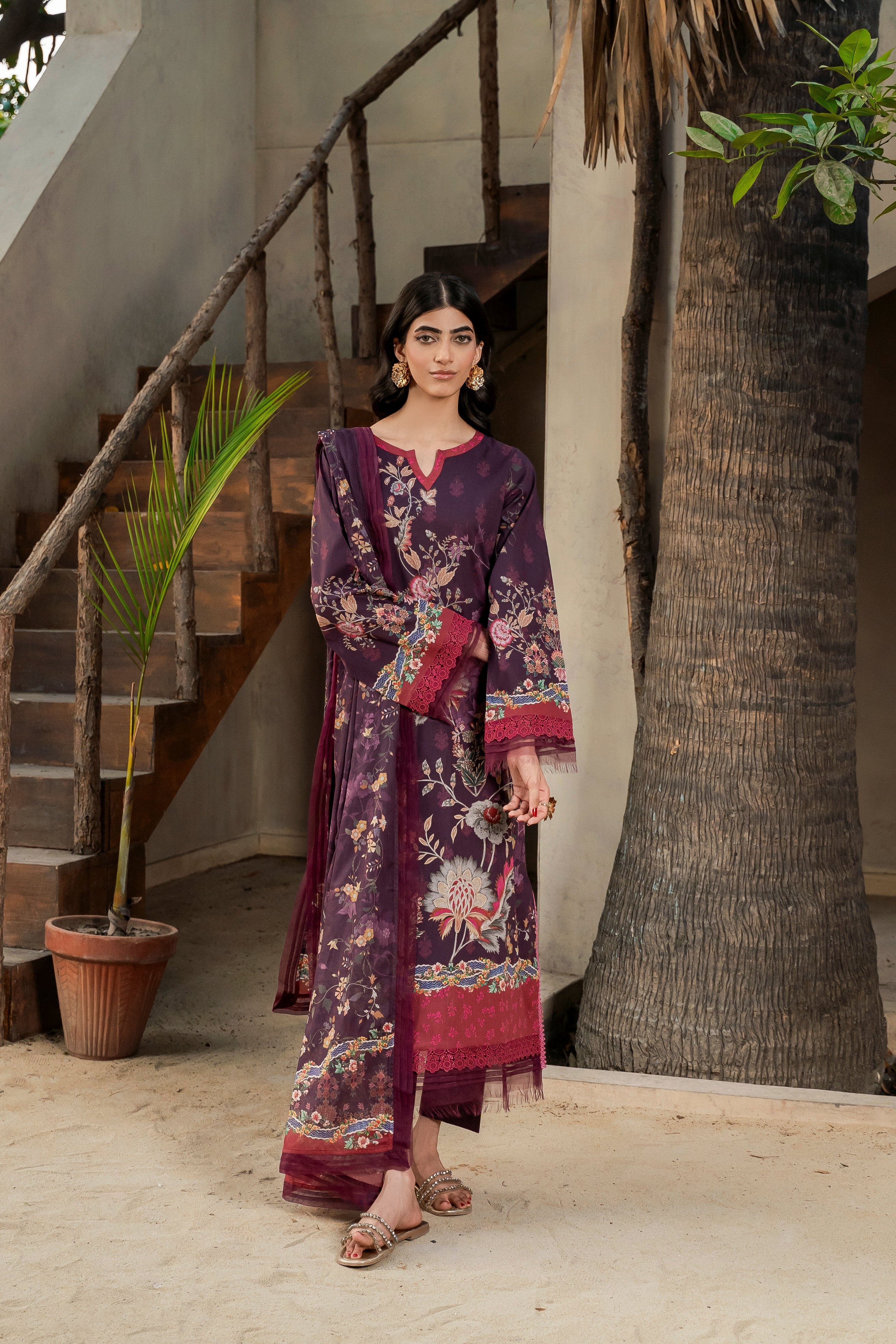 Printed - Lawn - 3pc - D145 - Mulberry